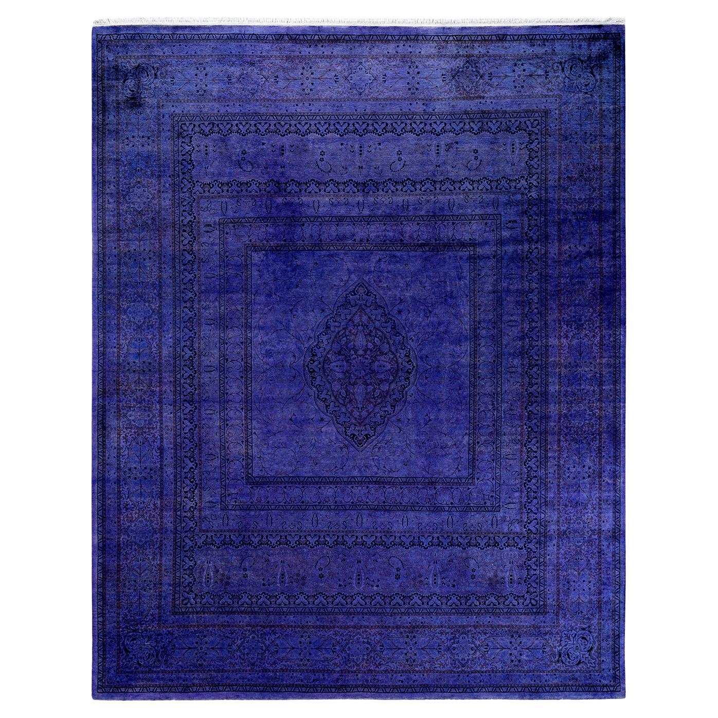 Contemporary Overdyed Hand Knotted Wool Purple Area Rug For Sale