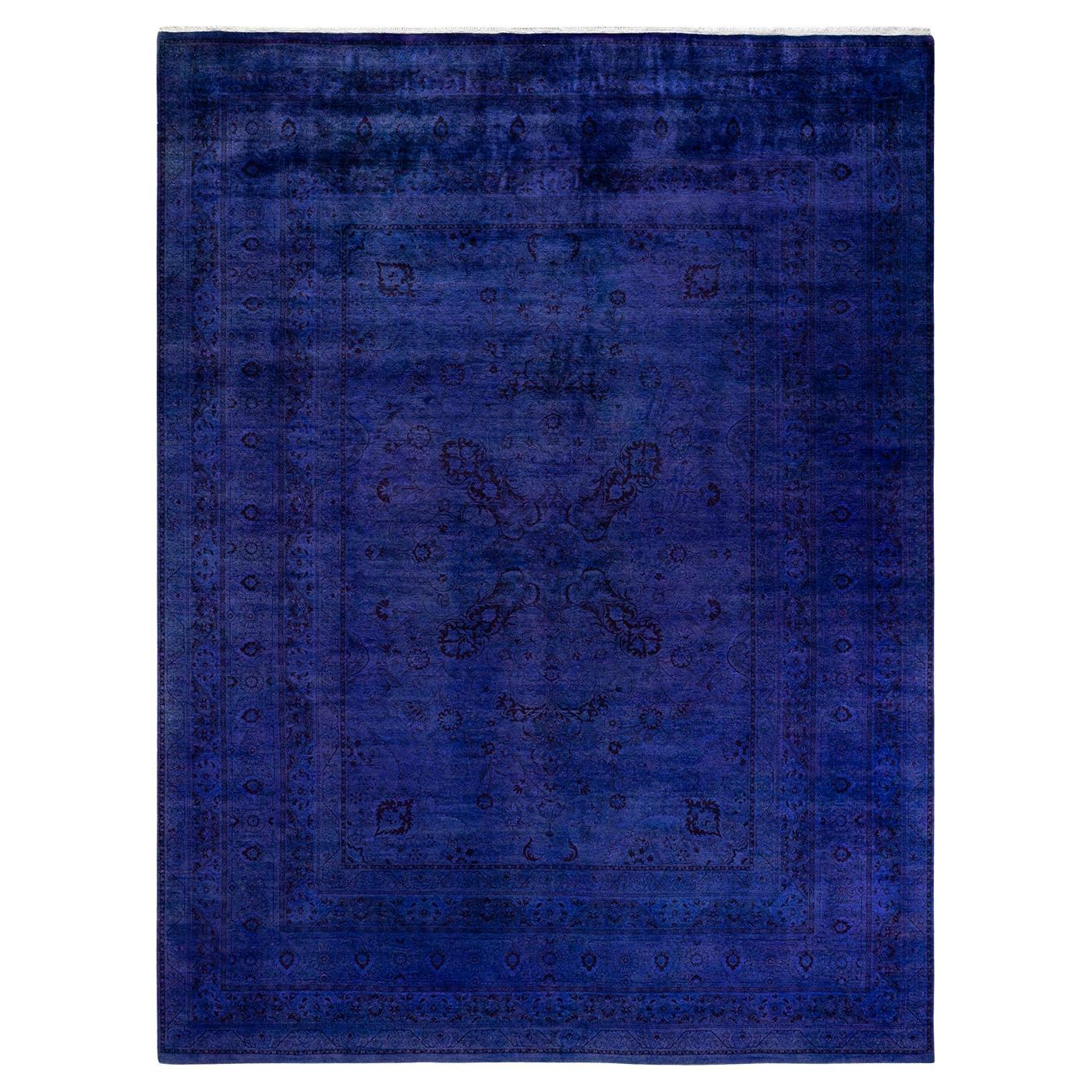 Contemporary Overdyed Hand Knotted Wool Purple Area Rug For Sale