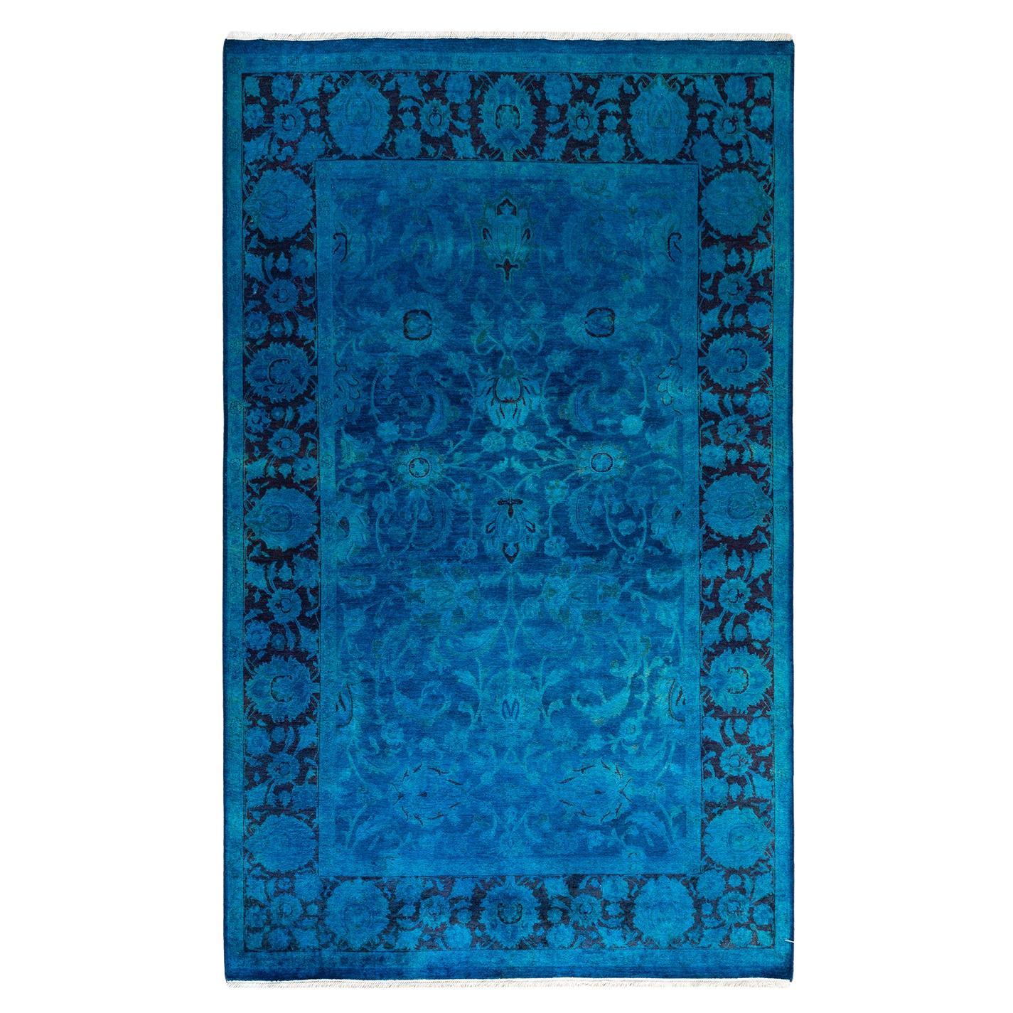 Contemporary Overdyed Hand Knotted Wool Purple Area Rug For Sale