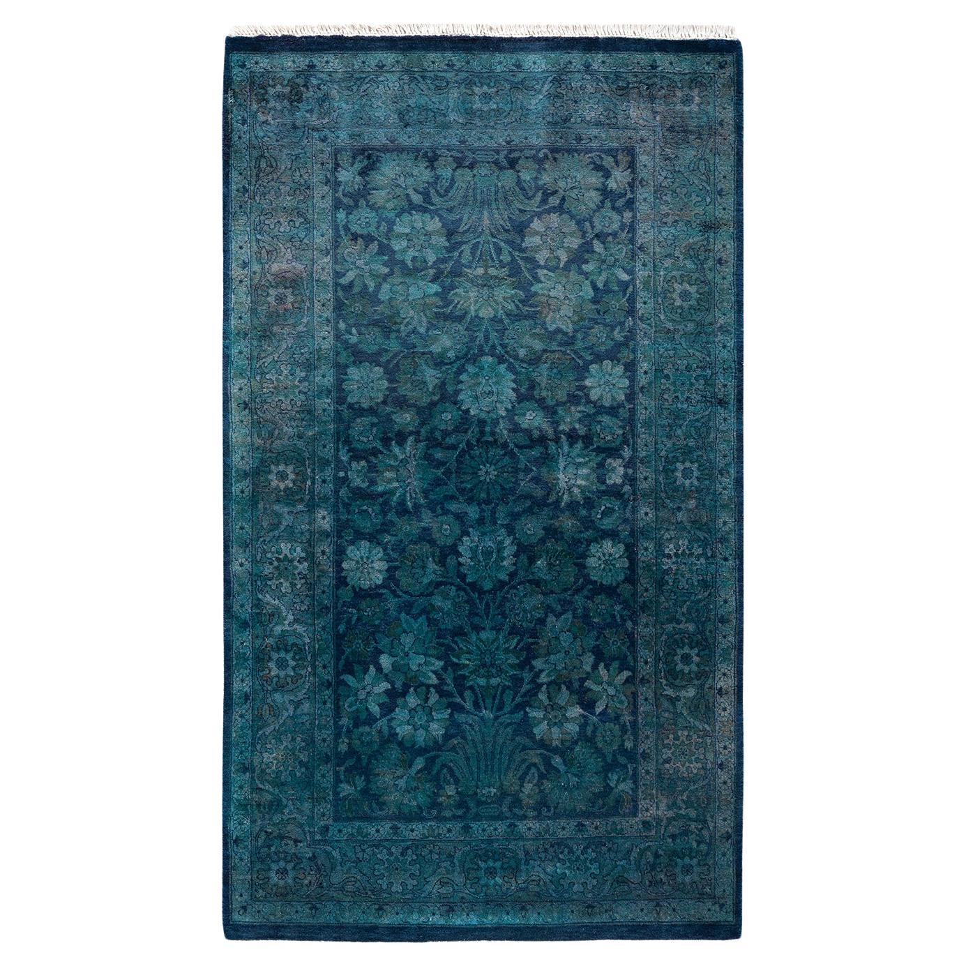 Contemporary Overdyed Hand Knotted Wool Purple Area Rug