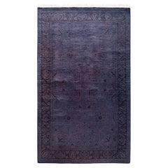 Contemporary Overdyed Hand Knotted Wool Purple Area Rug