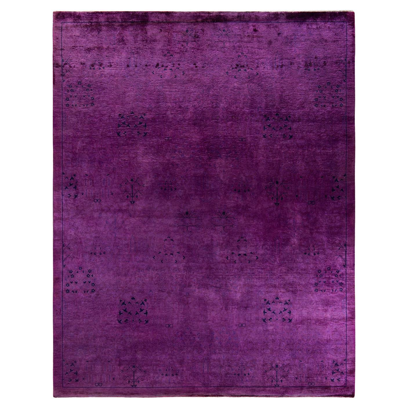 Contemporary Overdyed Hand Knotted Wool Purple Area Rug