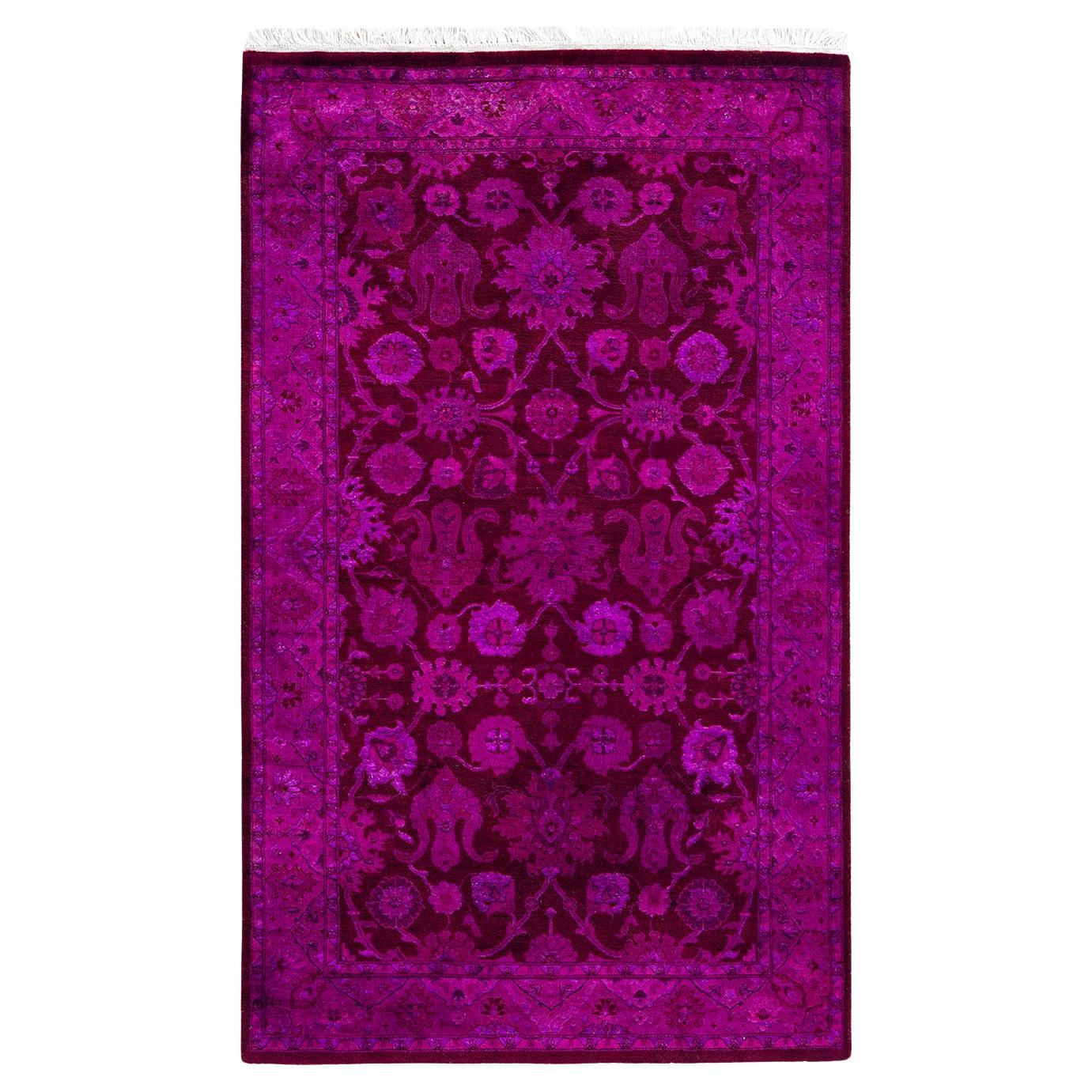 Contemporary Overdyed Hand Knotted Wool Purple Area Rug For Sale