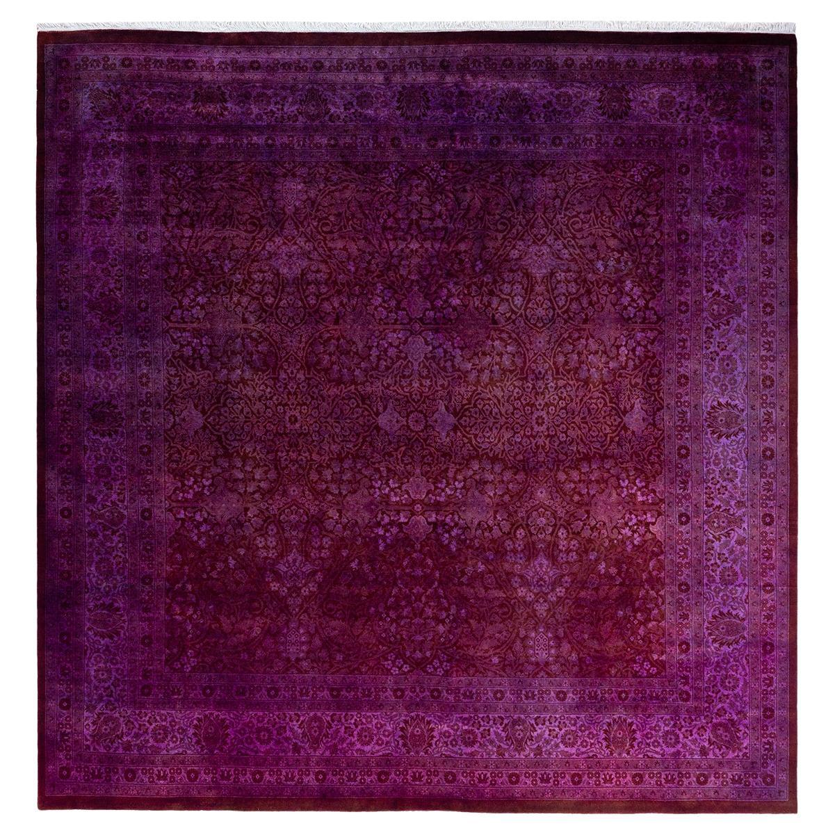 Contemporary Overdyed Hand Knotted Wool Purple Area Rugs (Tappeto di lana viola sovratinto)