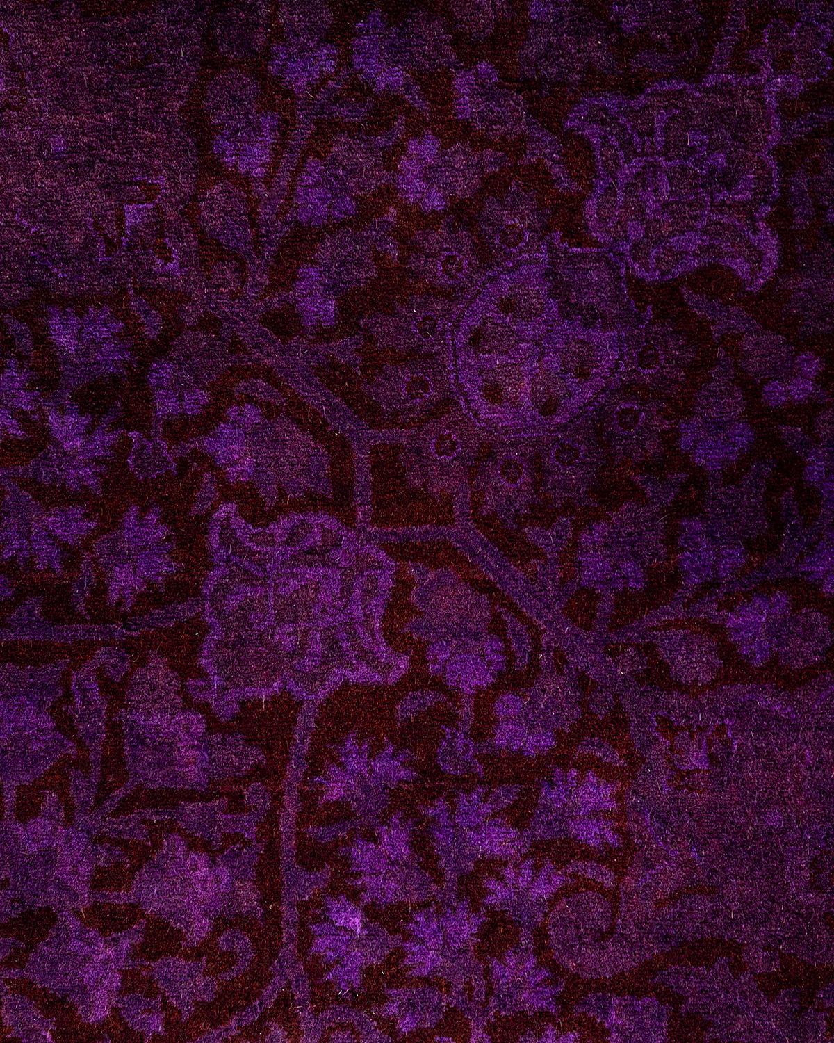 Zeitgenössische Overdyed handgeknüpfte Wolle lila Octagon Bereich Teppich 8' 1