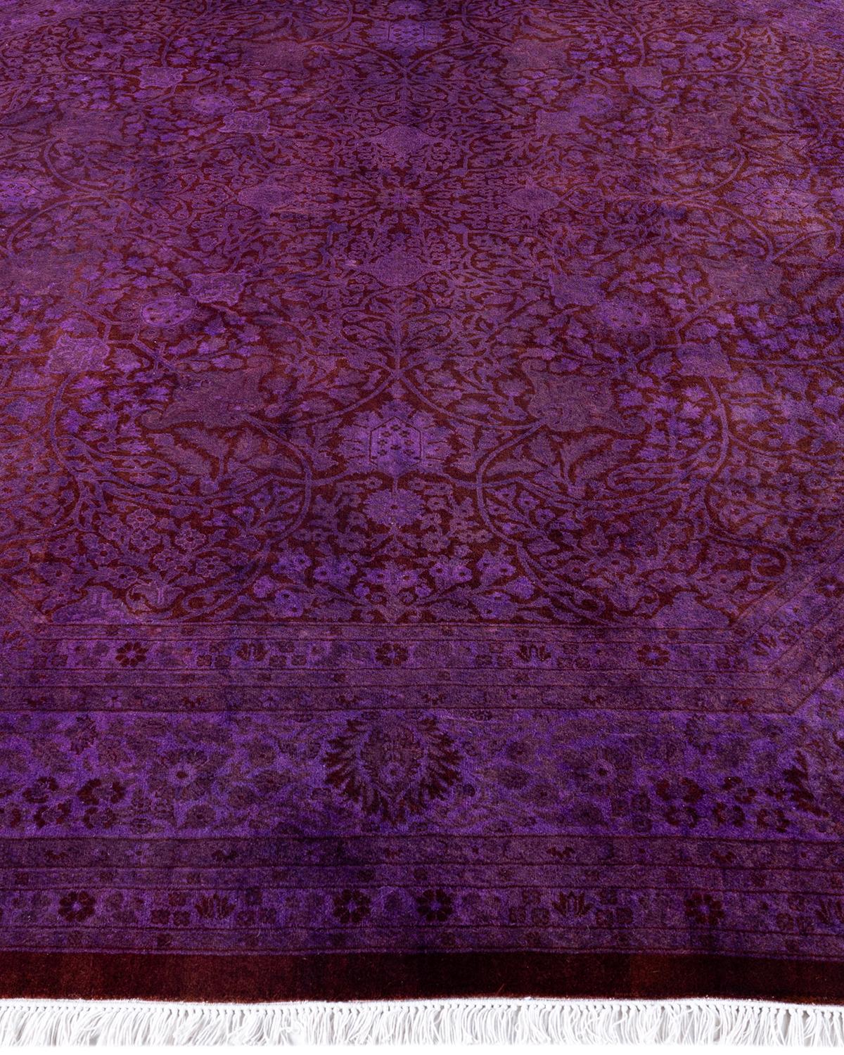 Zeitgenössische Overdyed handgeknüpfte Wolle lila Octagon Bereich Teppich 8' 1