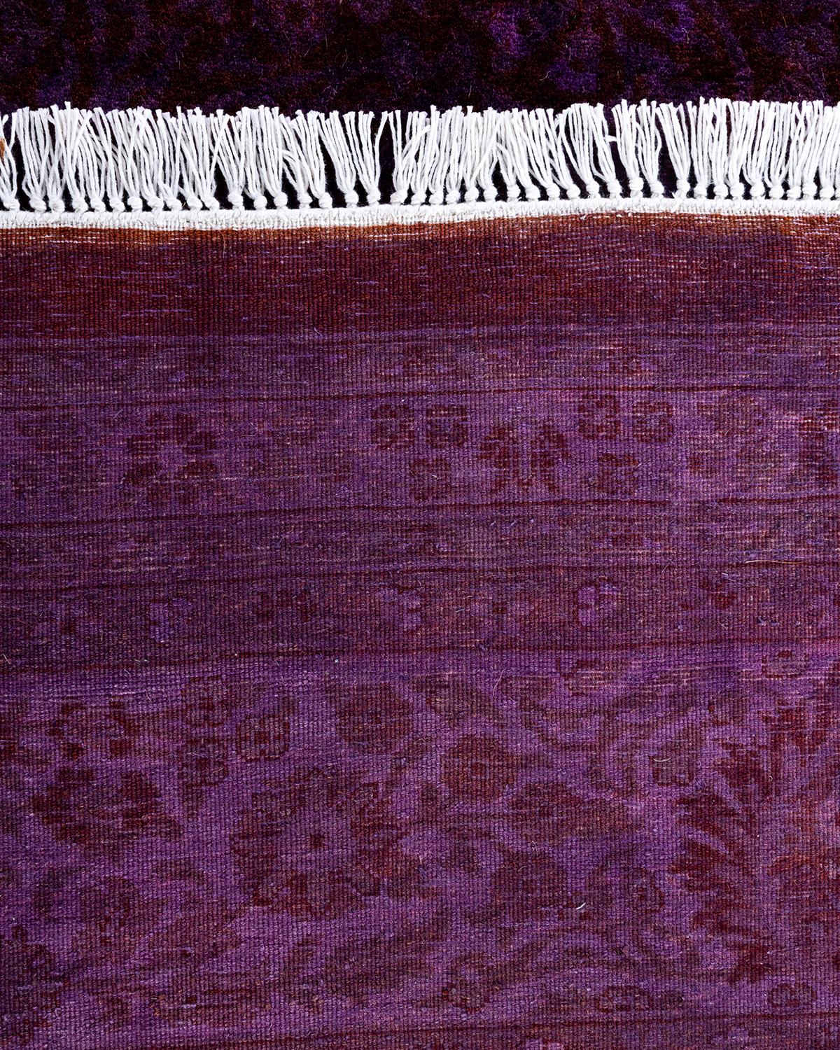 Zeitgenössische Overdyed handgeknüpfte Wolle lila Octagon Bereich Teppich 8' 1