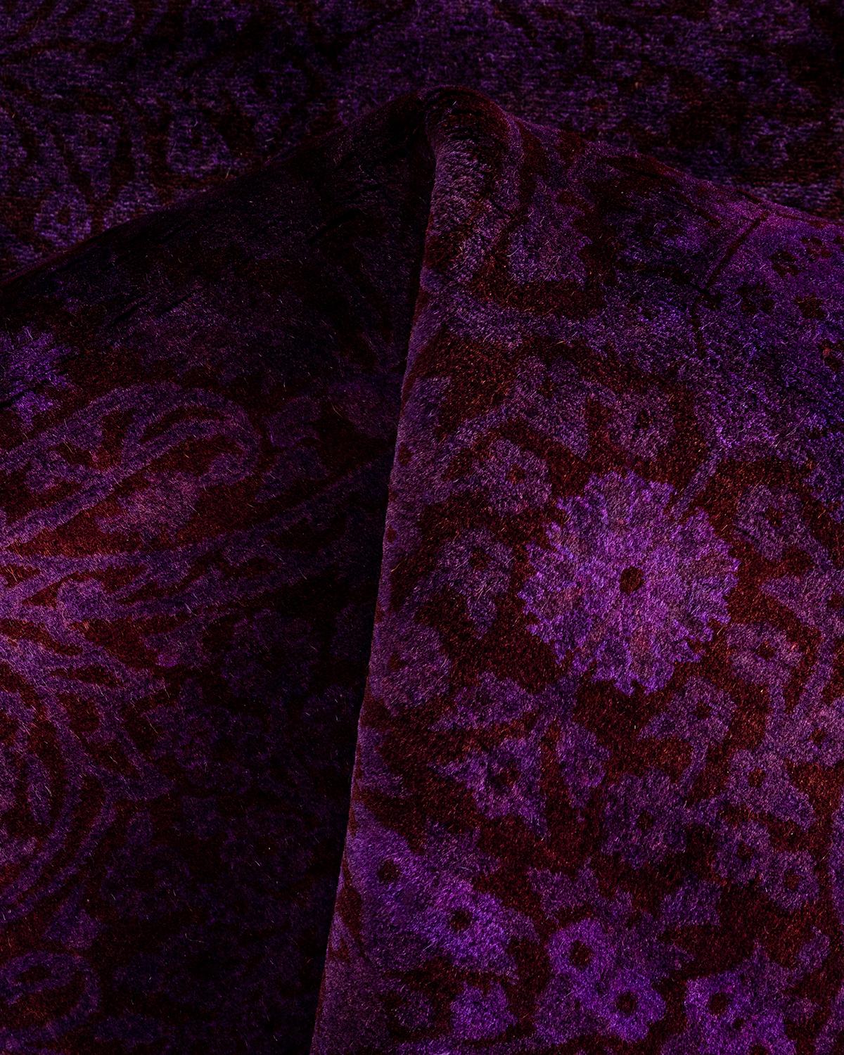 Zeitgenössische Overdyed handgeknüpfte Wolle lila Octagon Bereich Teppich 8' 1