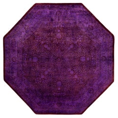 Contemporary Overdyed Hand Knotted Wool Purple Octagon Area Rug 8' 1" x 8' 1"