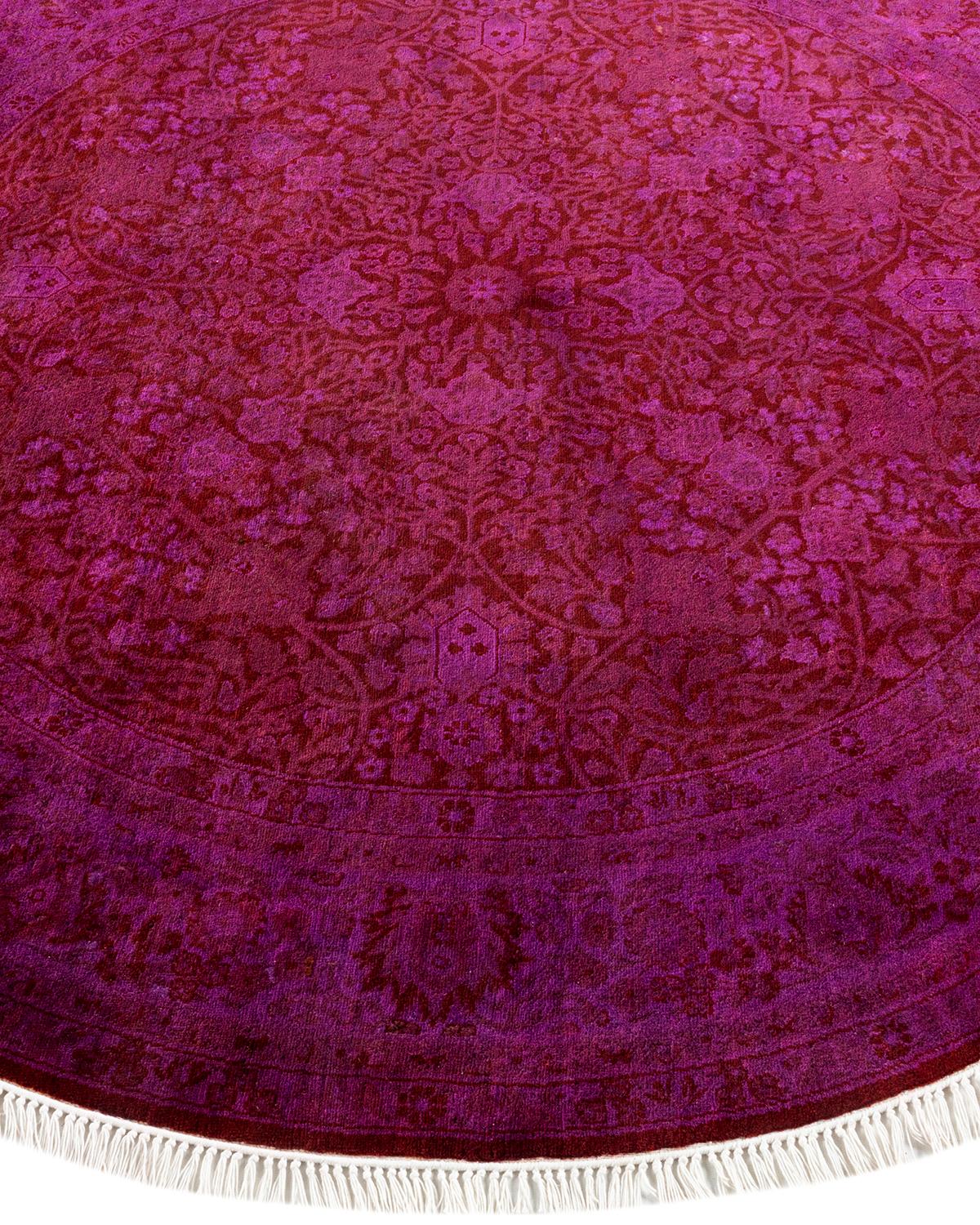 Contemporary Overdyed Hand Knotted Wool Purple Round Area Rug In New Condition For Sale In Norwalk, CT