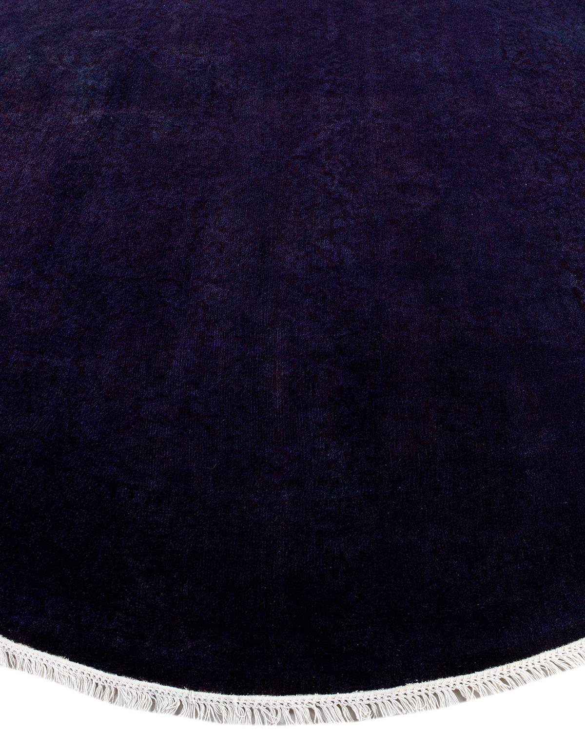 Contemporary Overdyed Hand Knotted Wool Purple Round Area Rug In New Condition For Sale In Norwalk, CT