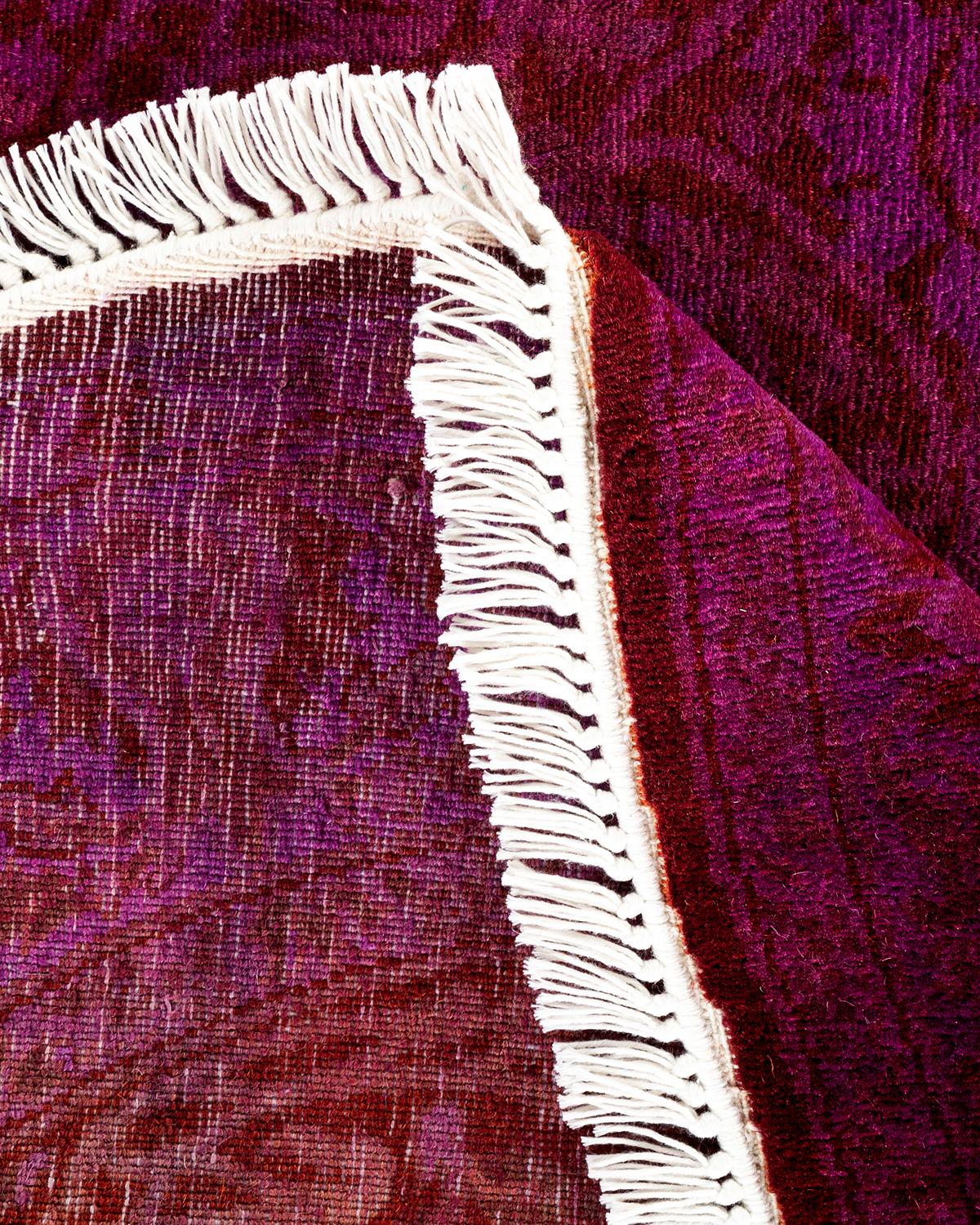 Contemporary Overdyed Hand Knotted Wool Purple Round Area Rug 2