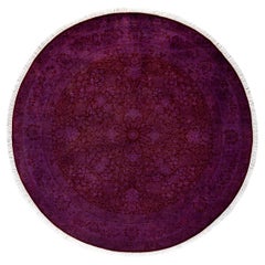 Contemporary Overdyed Hand Knotted Wool Purple Round Area Rug