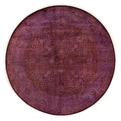 Contemporary Overdyed Hand Knotted Wool Purple Round Area Rug