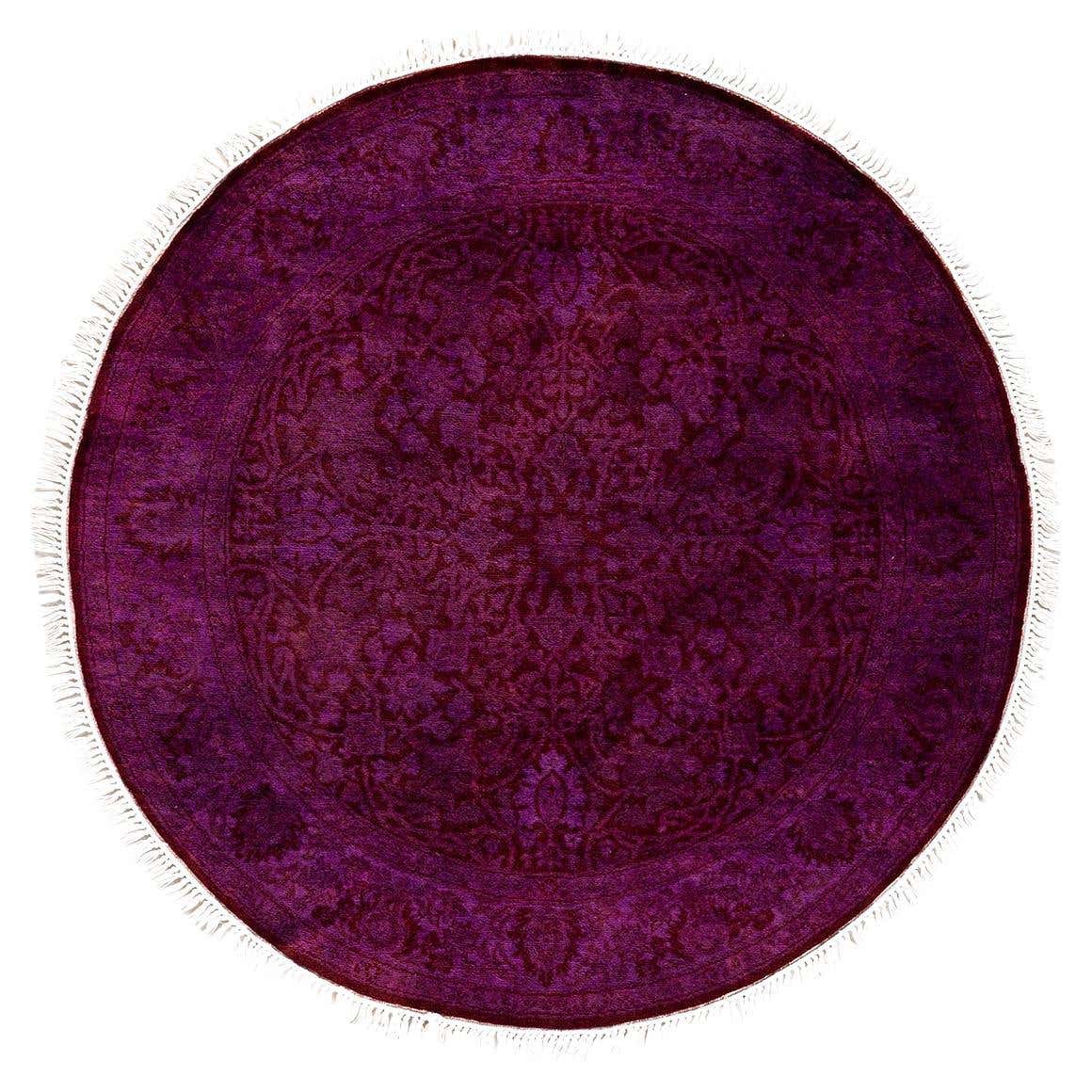Deep Purple Rug Contemporary Overdyed Hand Knotted Wool Purple Round Area Rug For Sale ...