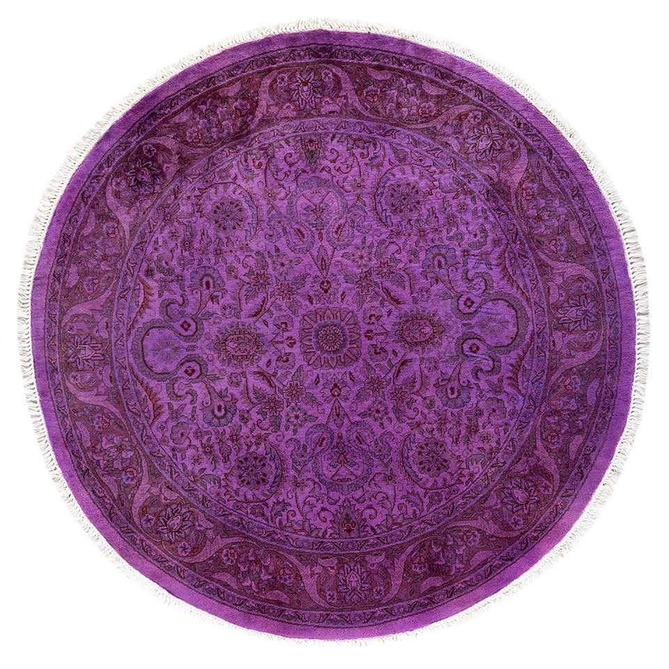 Purple Roung Rug Contemporary Overdyed Hand Knotted Wool Purple Round Area Rug For Sale ...