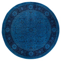 Contemporary Overdyed Hand Knotted Wool Purple Round Area Rug