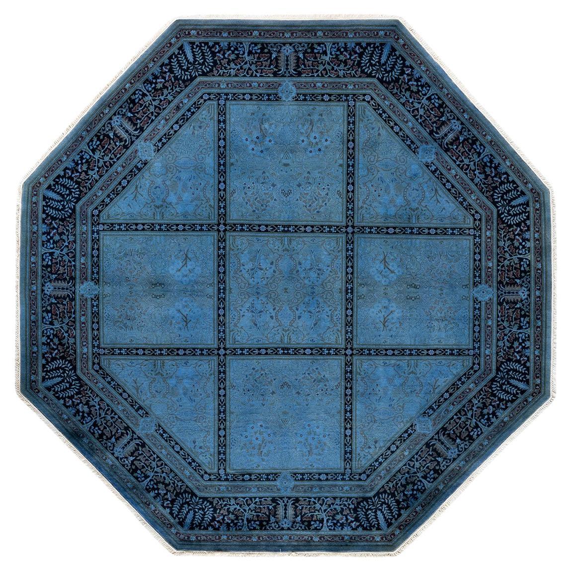 Contemporary Overdyed Hand Knotted Wool Purple Octagon Area Rug For Sale