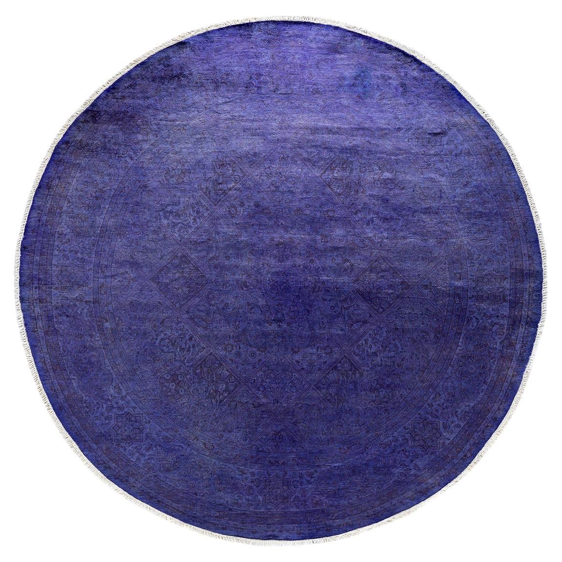 Contemporary Overdyed Hand Knotted Wool Purple Round Area Rug im Angebot