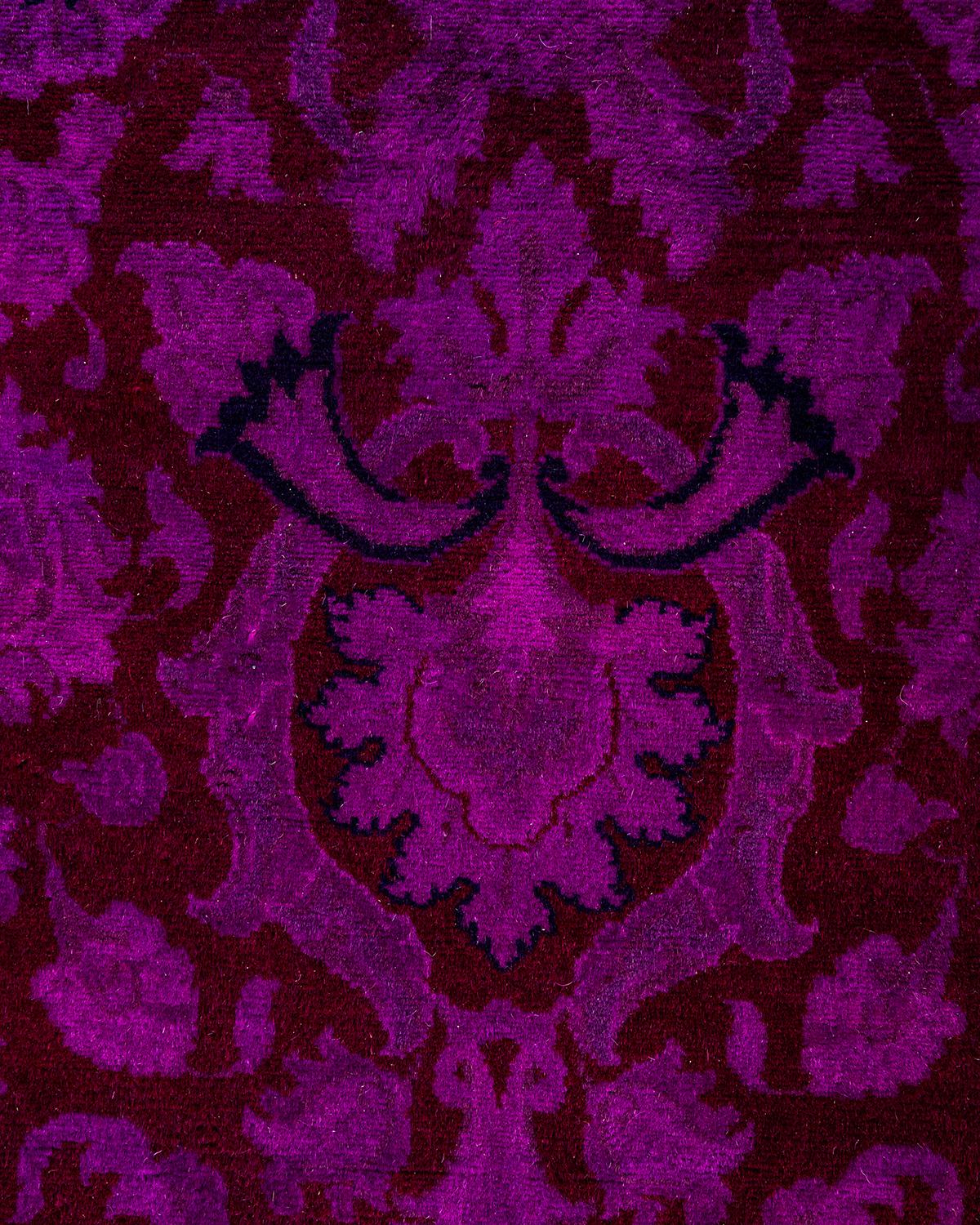 Contemporary Overdyed Hand Knotted Wool Purple Runner 2' 7