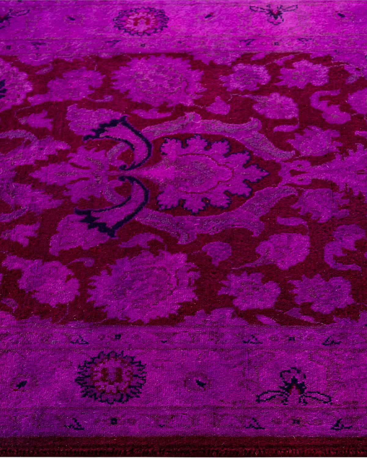Contemporary Overdyed Hand Knotted Wool Purple Runner 2' 7