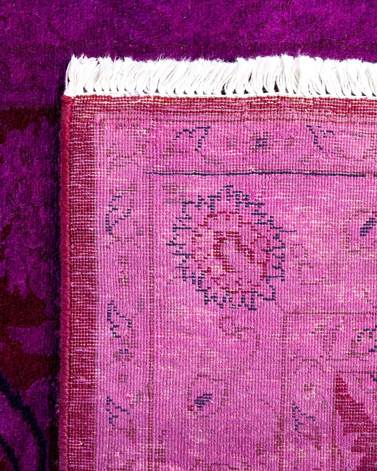 Contemporary Overdyed Hand Knotted Wool Purple Runner 2' 7