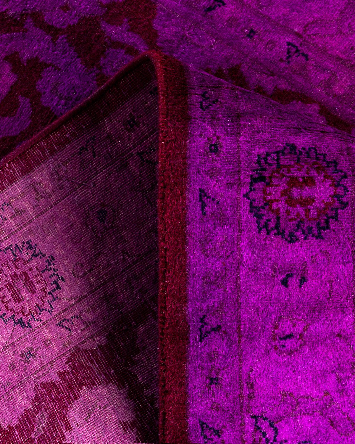 Contemporary Overdyed Hand Knotted Wool Purple Runner 2' 7