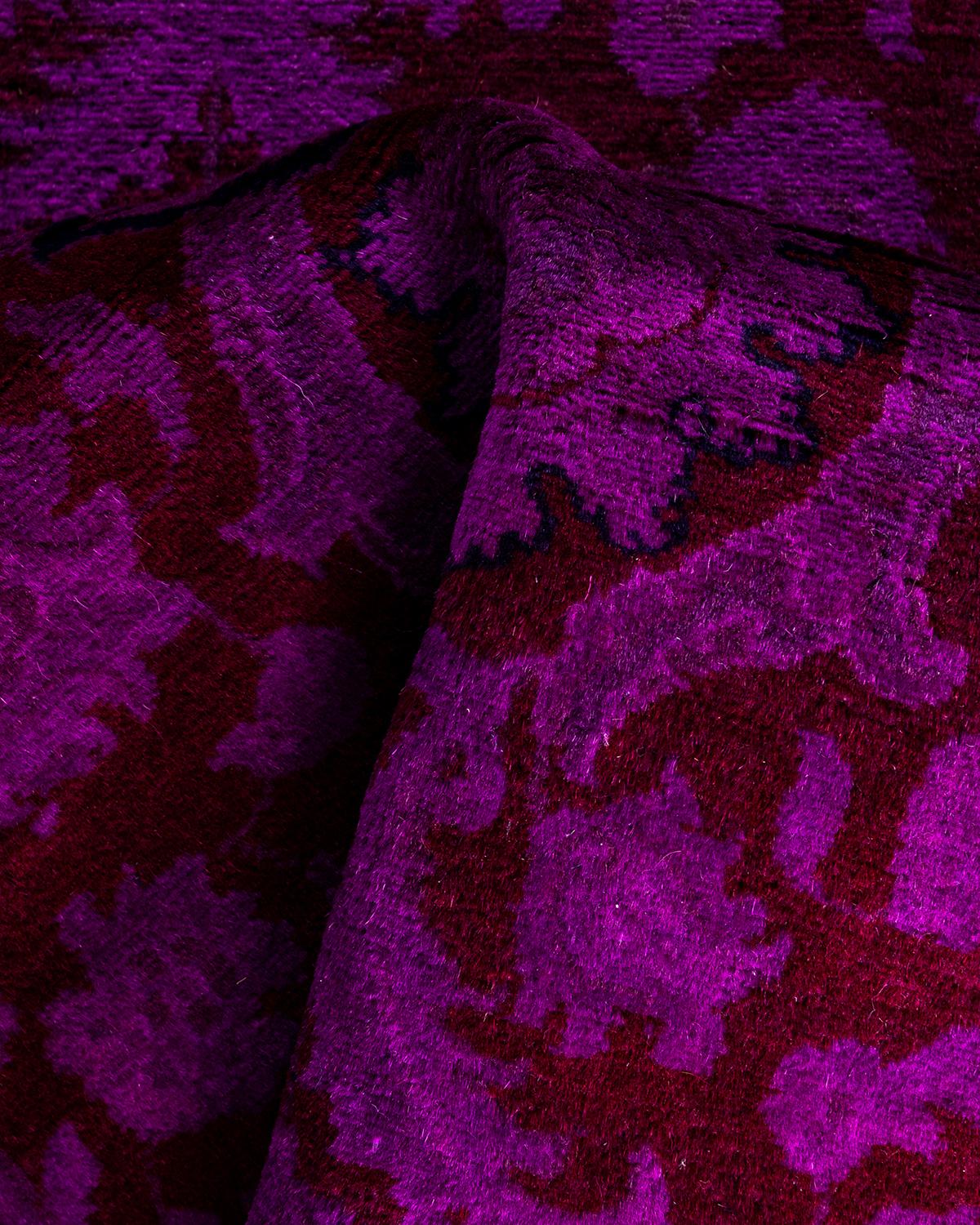 Contemporary Overdyed Hand Knotted Wool Purple Runner 2' 7
