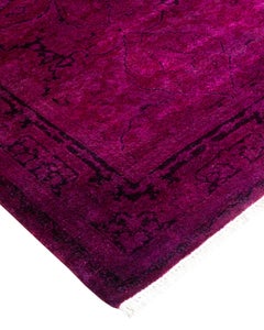 Contemporary Overdyed Hand Knotted Wool Purple Runner