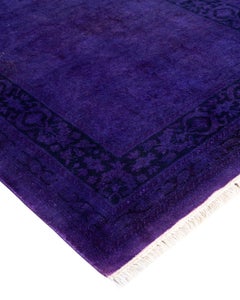 Contemporary Overdyed Hand Knotted Wool Purple Runner