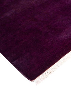 Contemporary Overdyed Hand Knotted Wool Purple Runner
