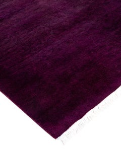 Contemporary Overdyed Hand Knotted Wool Purple Runner