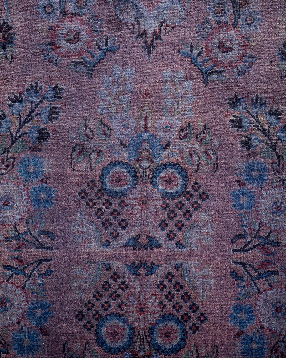 Pakistani Contemporary Overdyed Hand Knotted Wool Purple Runner For Sale