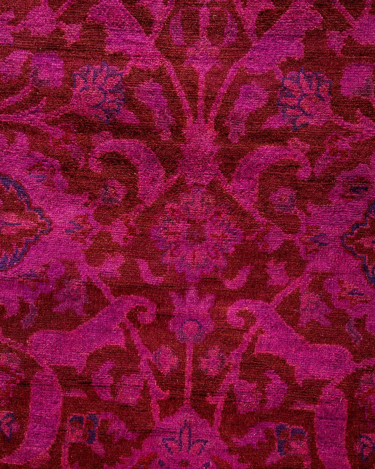 Pakistani Contemporary Overdyed Hand Knotted Wool Purple Runner For Sale