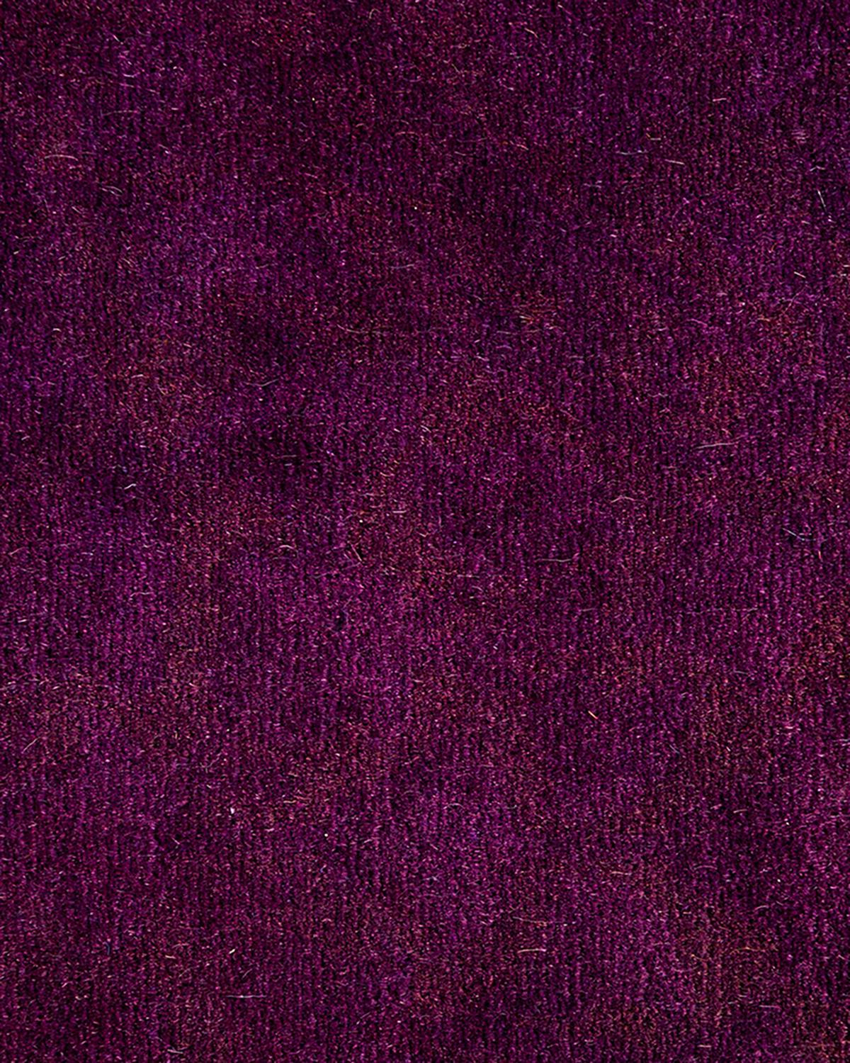 Pakistani Contemporary Overdyed Hand Knotted Wool Purple Runner For Sale