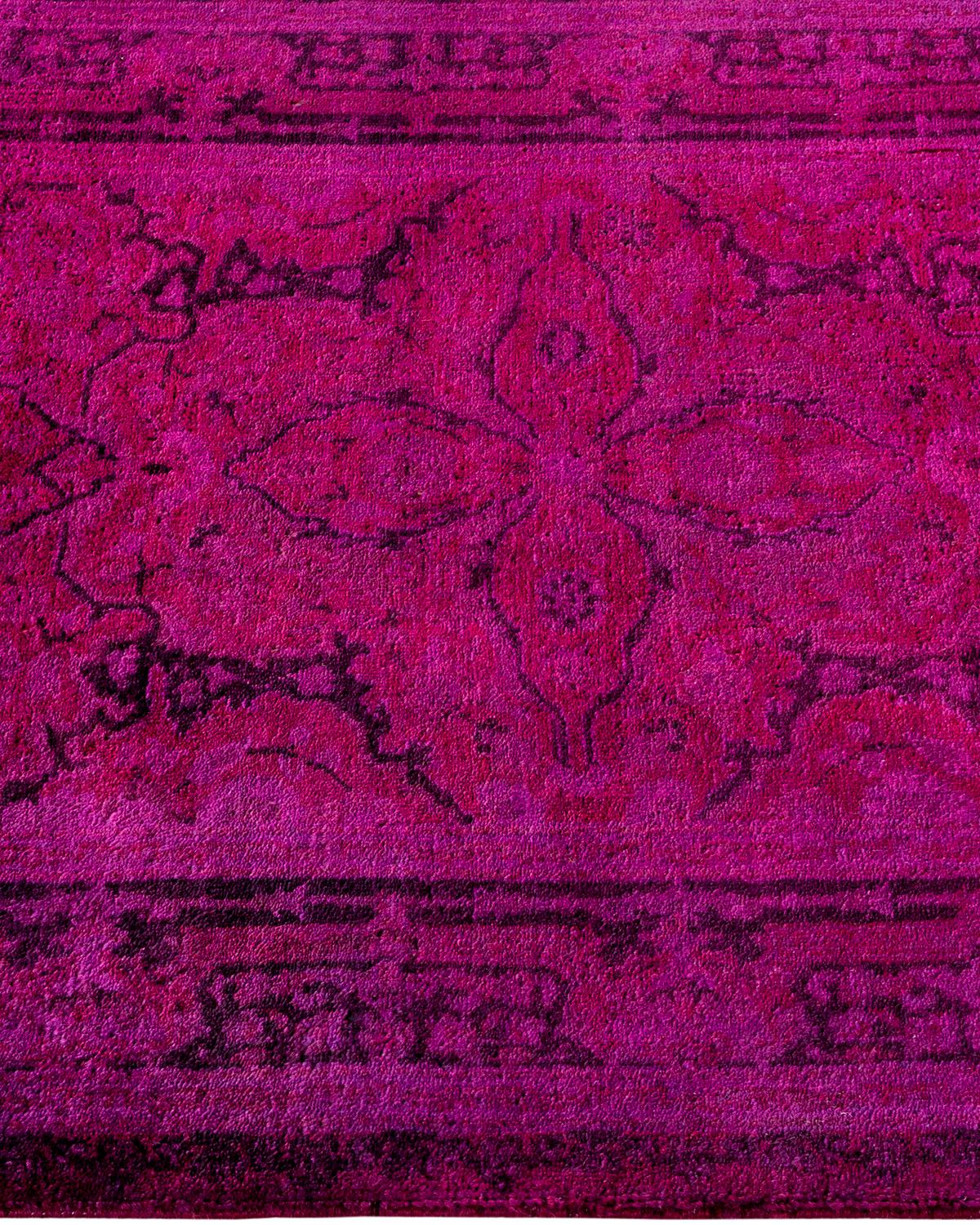 Contemporary Overdyed Hand Knotted Wool Purple Runner In New Condition For Sale In Norwalk, CT