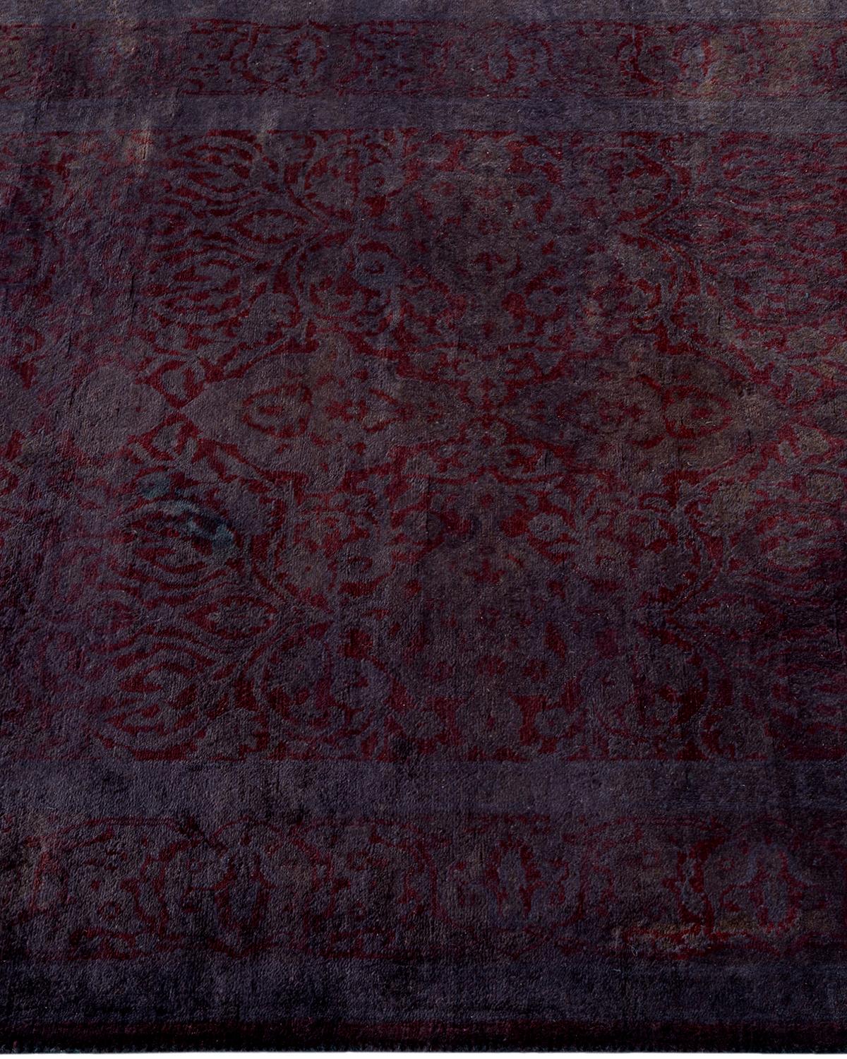 Contemporary Overdyed Hand Knotted Wool Purple Runner In New Condition For Sale In Norwalk, CT