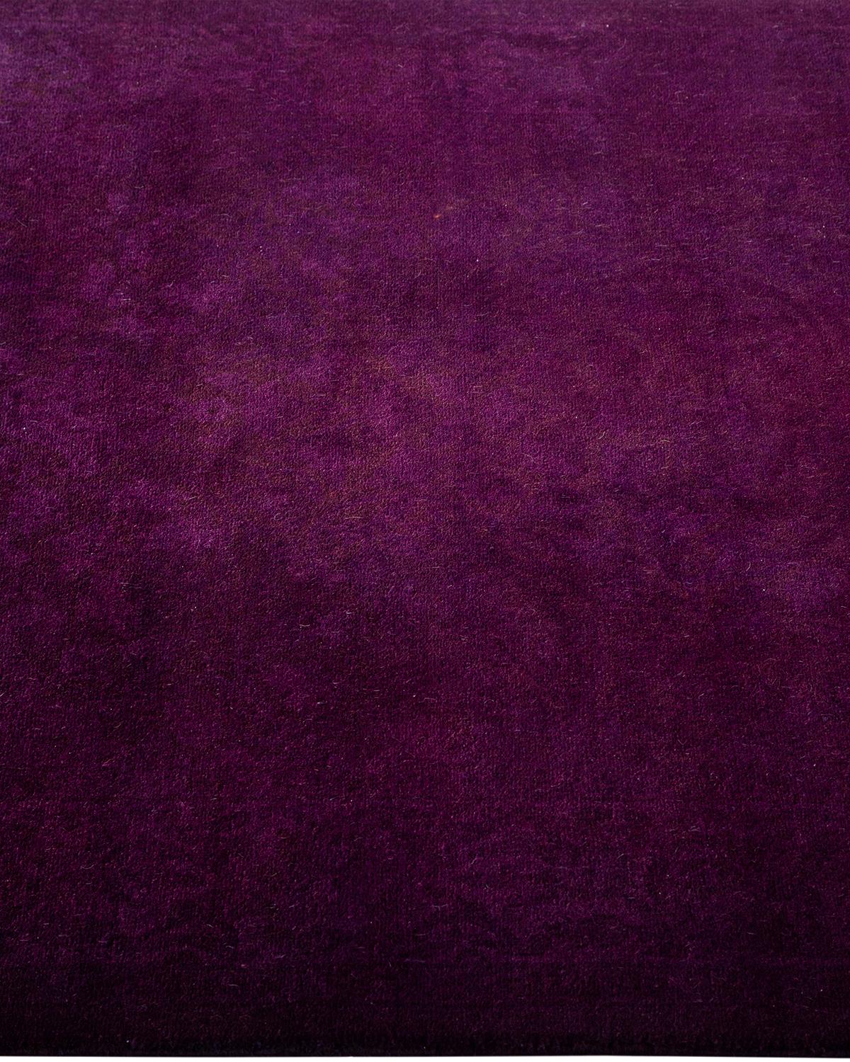 Contemporary Overdyed Hand Knotted Wool Purple Runner In New Condition For Sale In Norwalk, CT