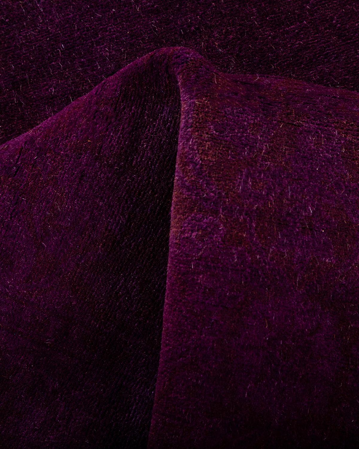 Contemporary Overdyed Hand Knotted Wool Purple Runner For Sale 3