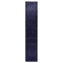Contemporary Overdyed Hand Knotted Wool Purple Runner