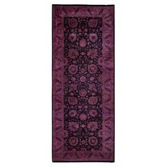 Contemporary Overdyed Hand Knotted Wool Purple Runner