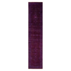 Contemporary Overdyed Hand Knotted Wool Purple Runner