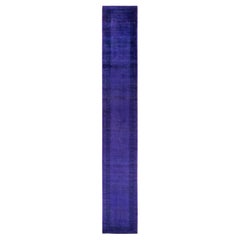 Contemporary Overdyed Hand Knotted Wool Purple Runner