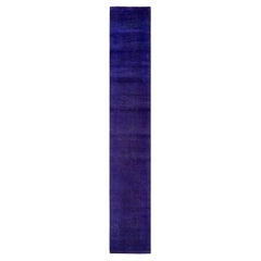 Contemporary Overdyed Hand Knotted Wool Purple Runner