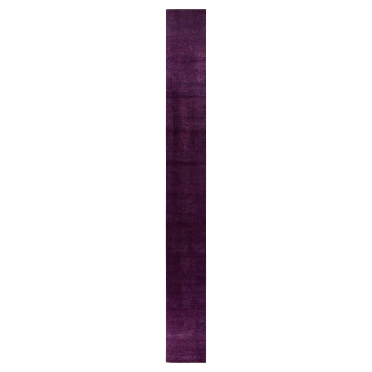 Contemporary Overdyed Hand Knotted Wool Purple Runner