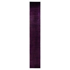 Contemporary Overdyed Hand Knotted Wool Purple Runner