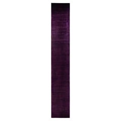 Contemporary Overdyed Hand Knotted Wool Purple Runner