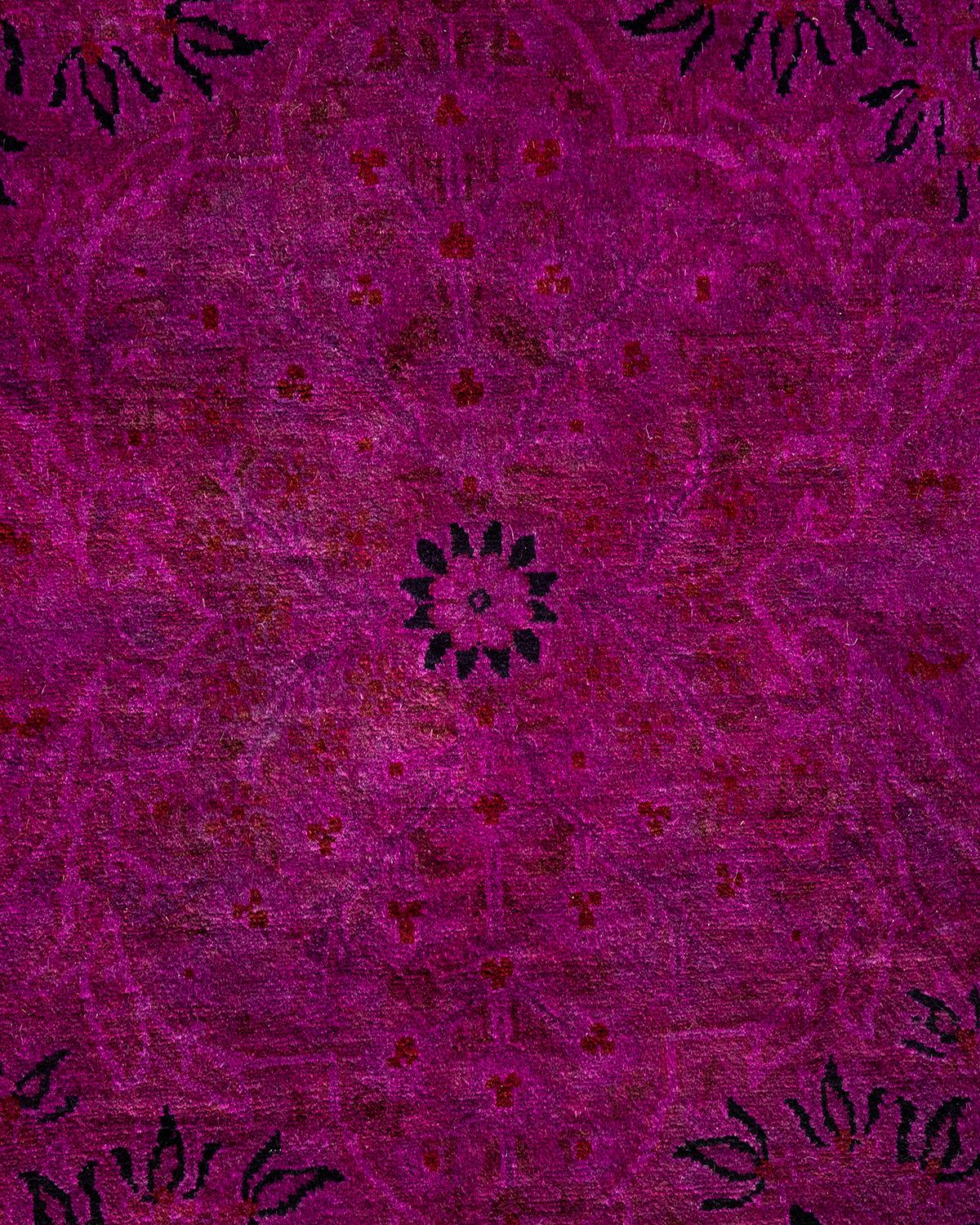 Pakistani Contemporary Overdyed Hand Knotted Wool Purple Square Area Rug