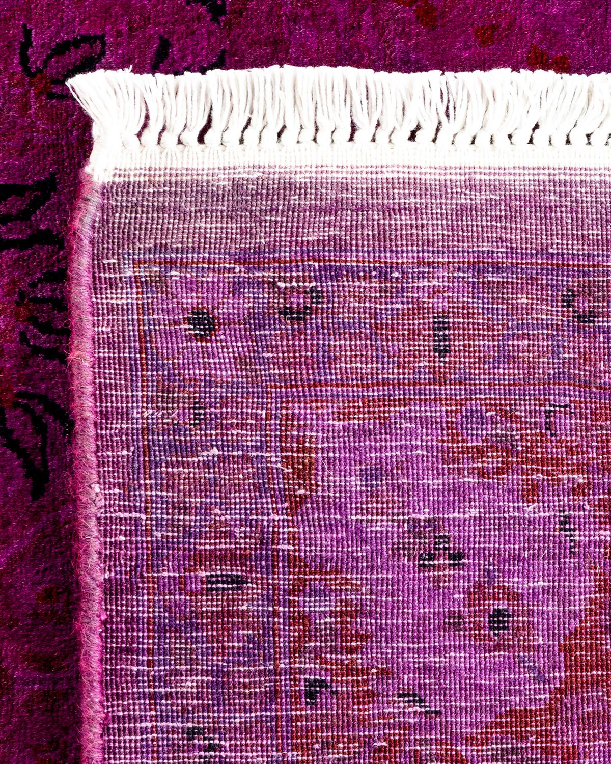 Contemporary Overdyed Hand Knotted Wool Purple Square Area Rug 1