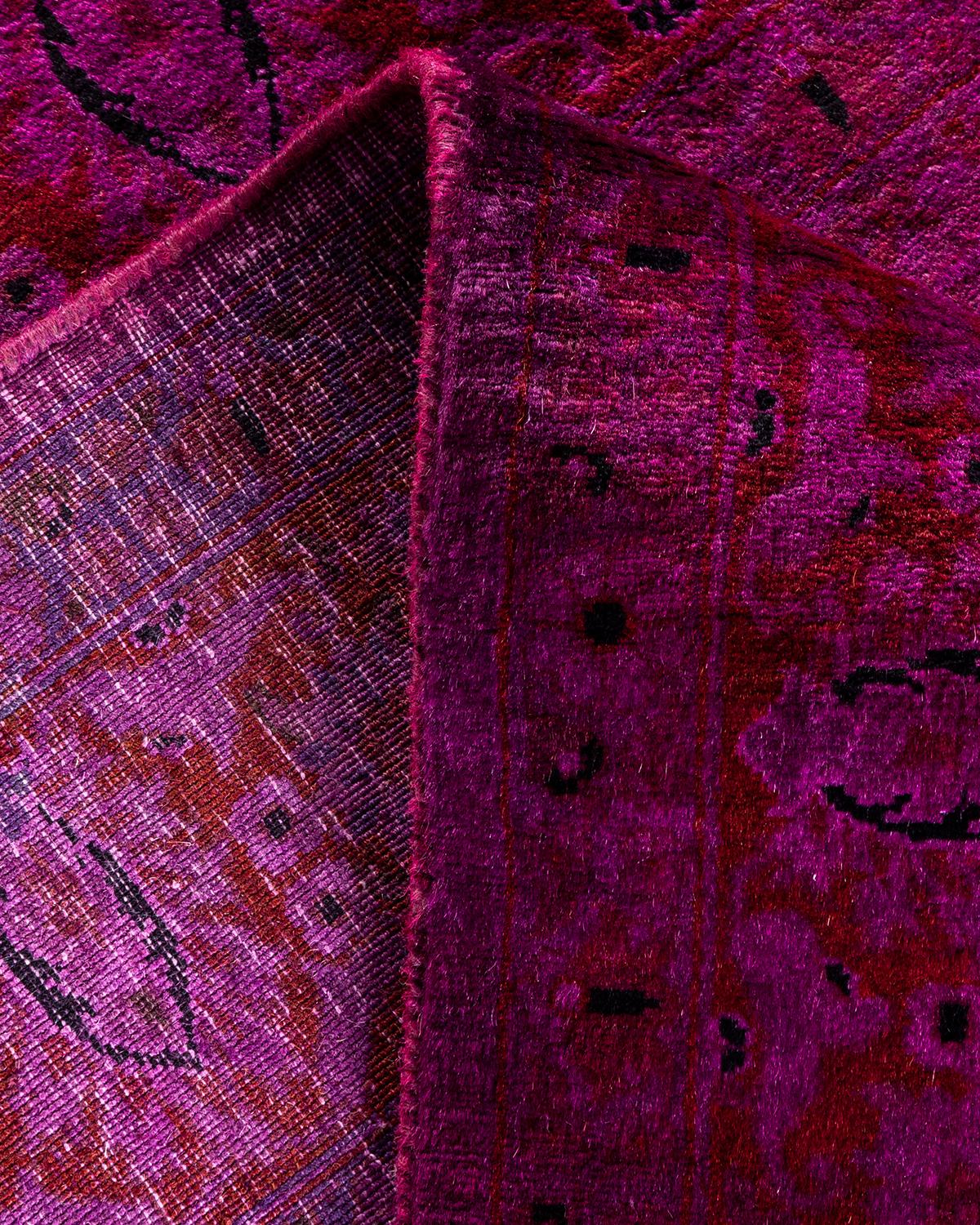 Contemporary Overdyed Hand Knotted Wool Purple Square Area Rug 2